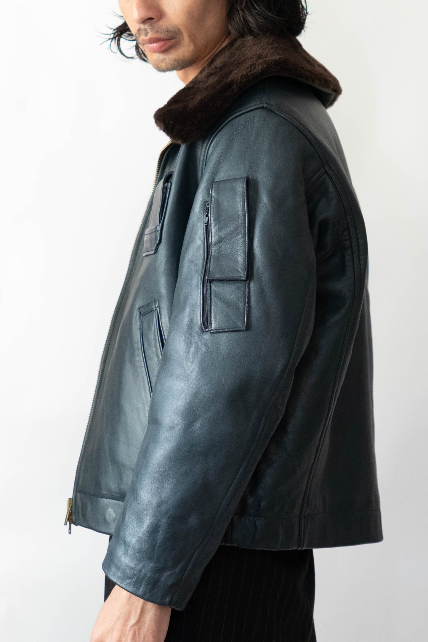 70s French Air Force Pilot Leather Jacket Original dead stock②