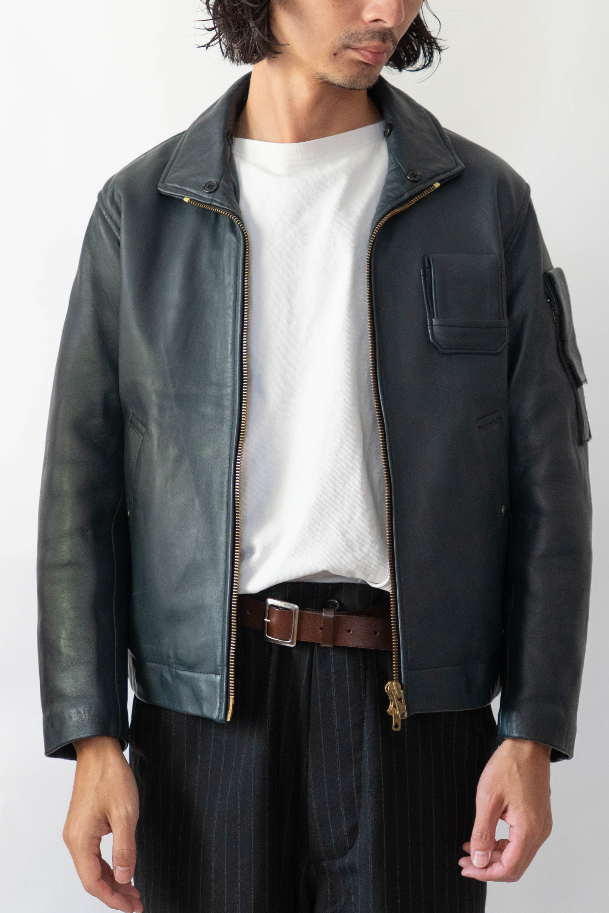 70s French Air Force Pilot Leather Jacket Original dead stock②