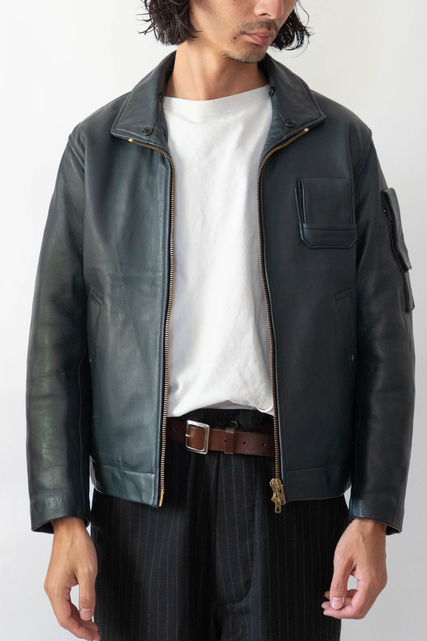 70s French Air Force Pilot Leather Jacket Original dead stock②