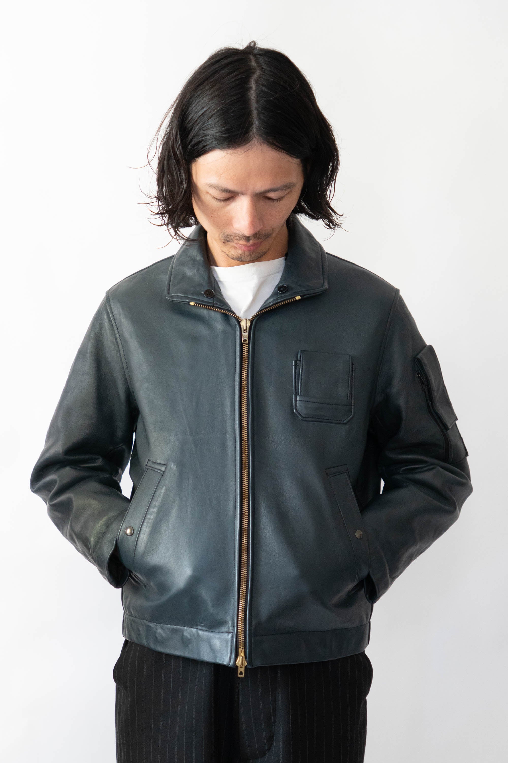 70s French pilot leather jkt ヴィンテージ 70s French Air Force Pilot Leather Jacket Original dead stock②