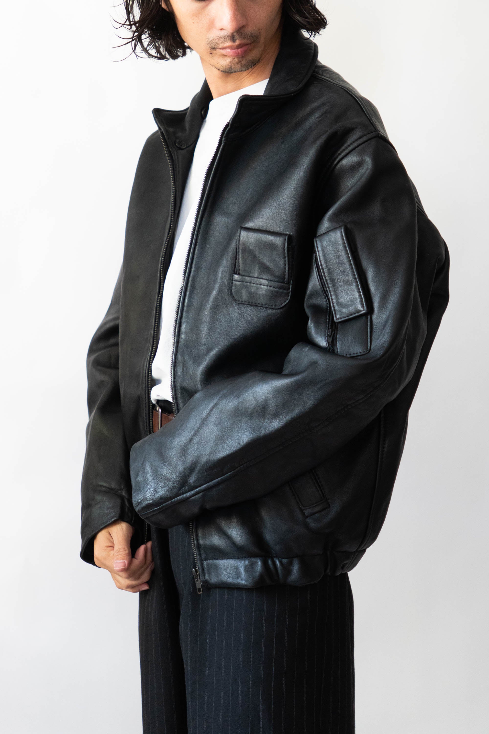 70s パイロットレザージャケット　フランス軍　官給品 104M 70s French Air Force Pilot Leather Jacket civilian③ – edeak