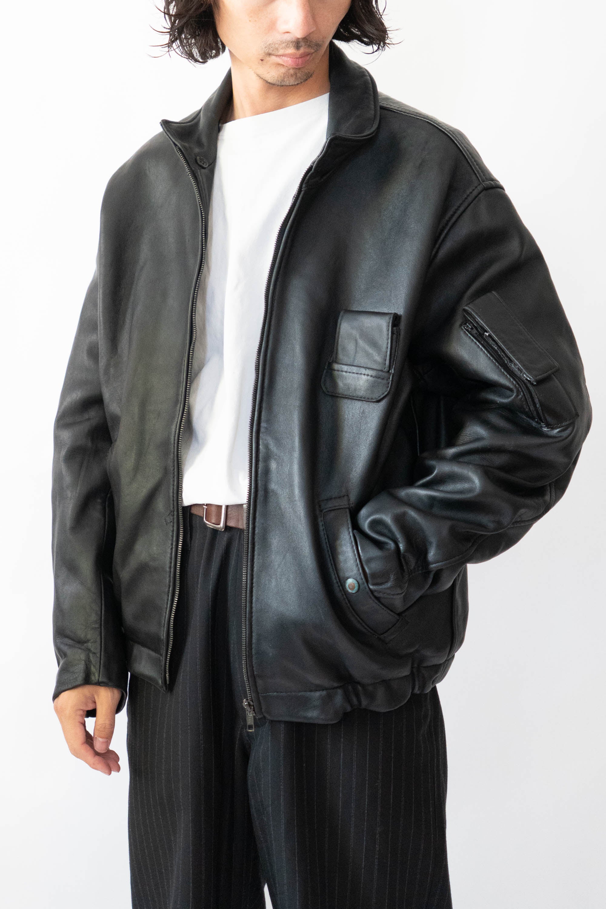 ジャケット・アウター 70s vtg French army leather pilot jacket 4cbfa5572fdf7bbe0435af5f22ca91