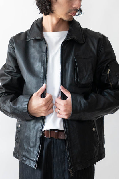 70s French Air Force Pilot Leather Jacket civilian②