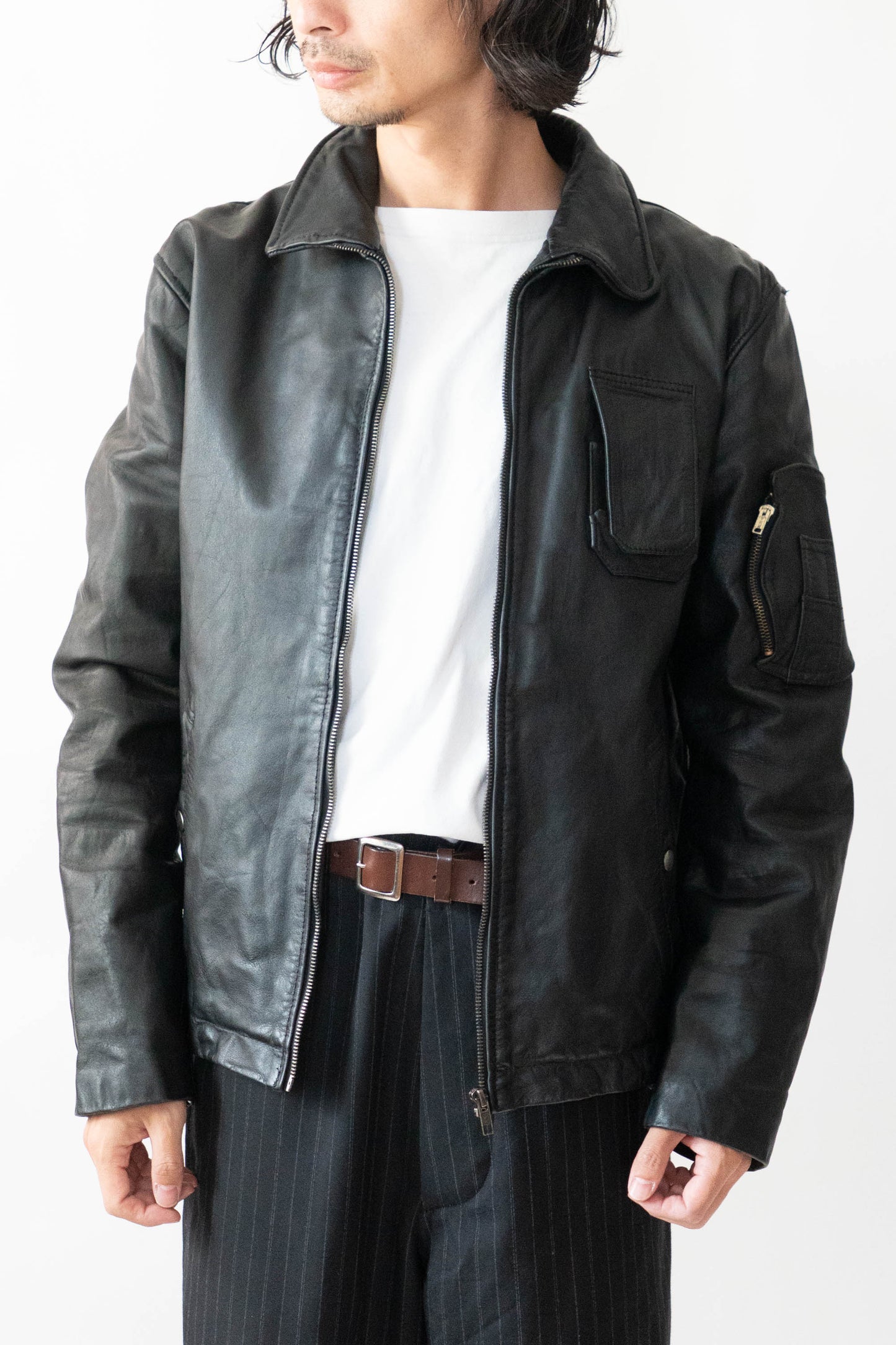70s French Air Force Pilot Leather Jacket civilian②