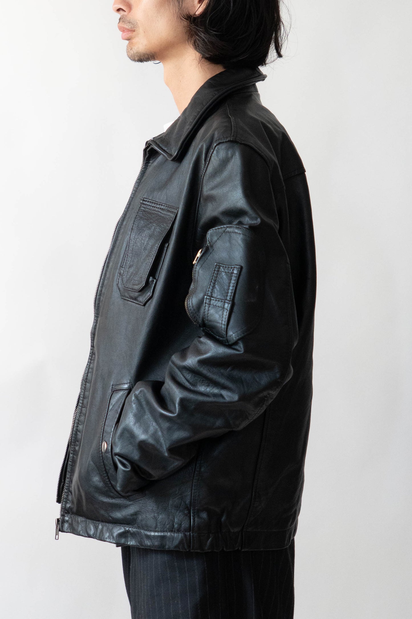 70s French Air Force Pilot Leather Jacket civilian②