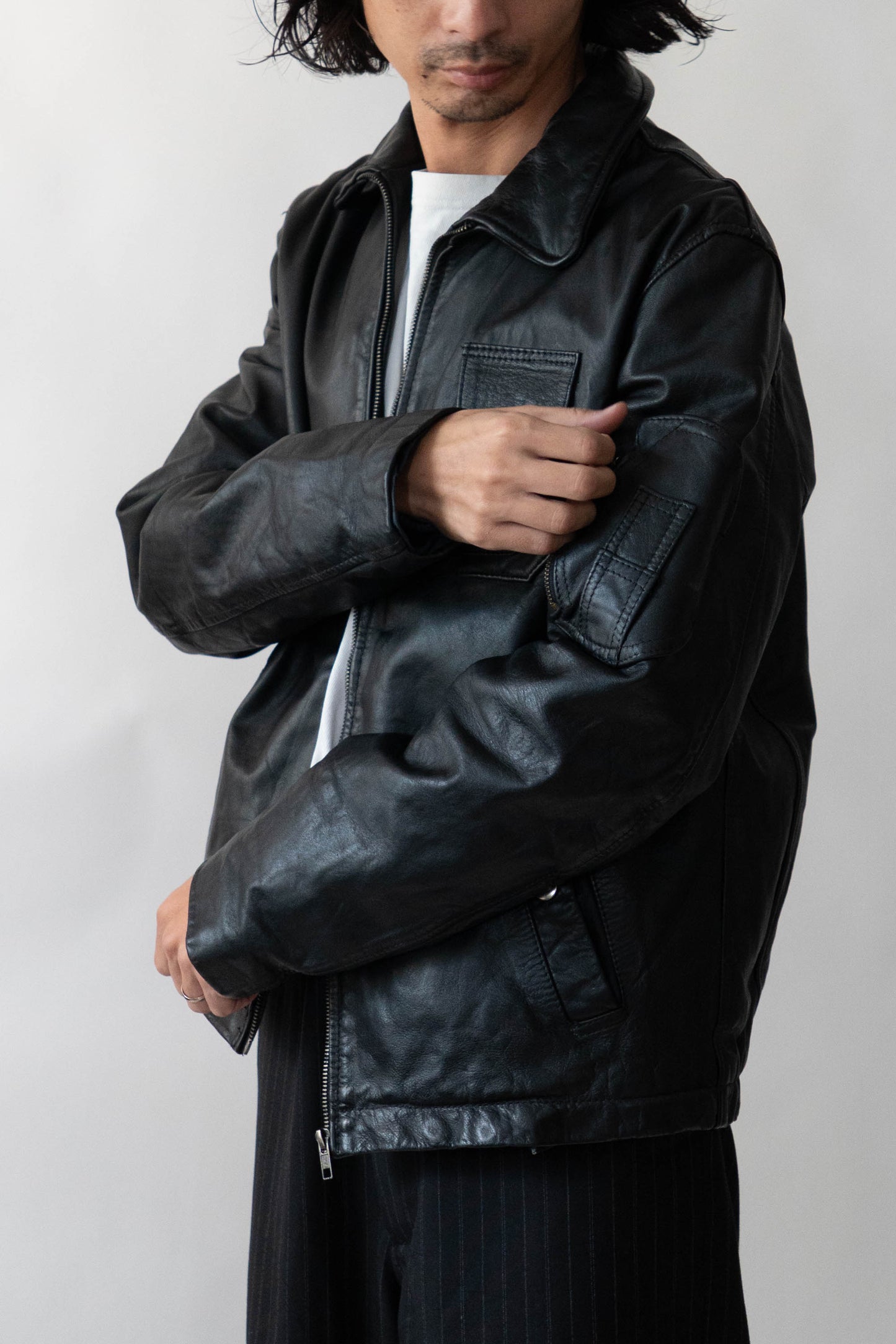 70s French Air Force Pilot Leather Jacket civilian②