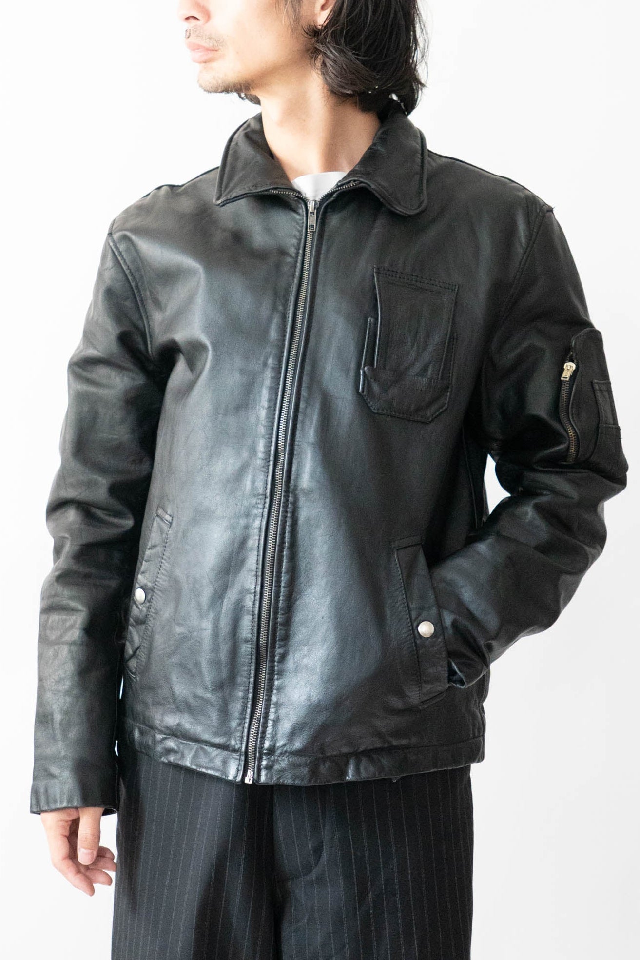 70s French Air Force Pilot Leather Jacket civilian②