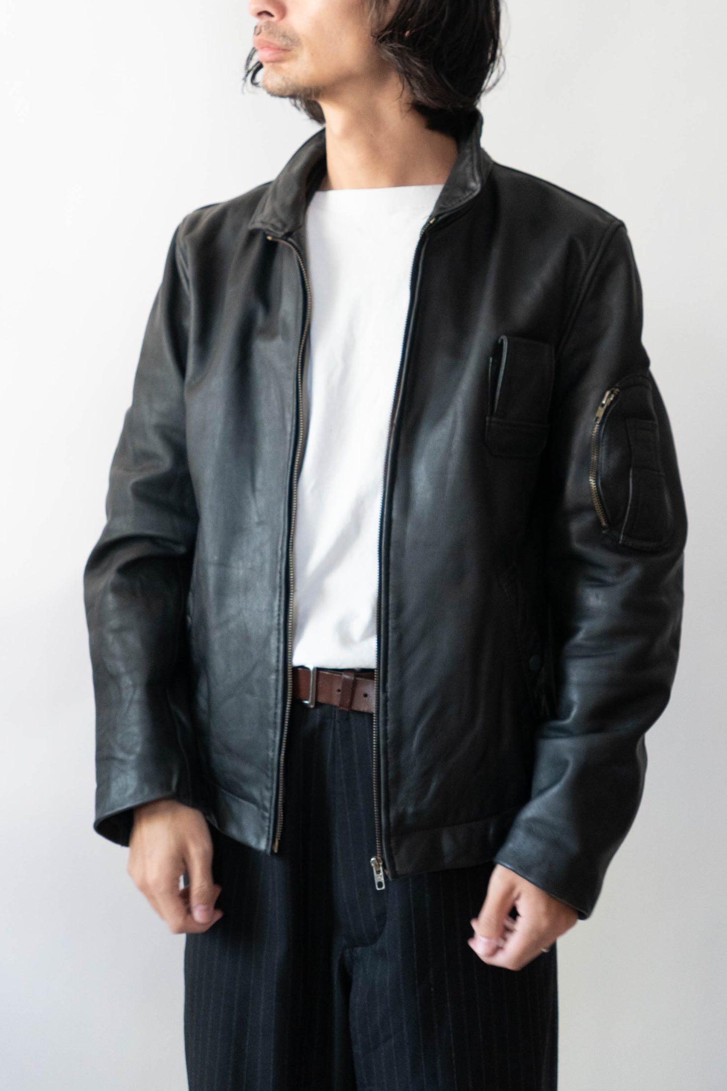 70s French Air Force Pilot Leather Jacket civilian①