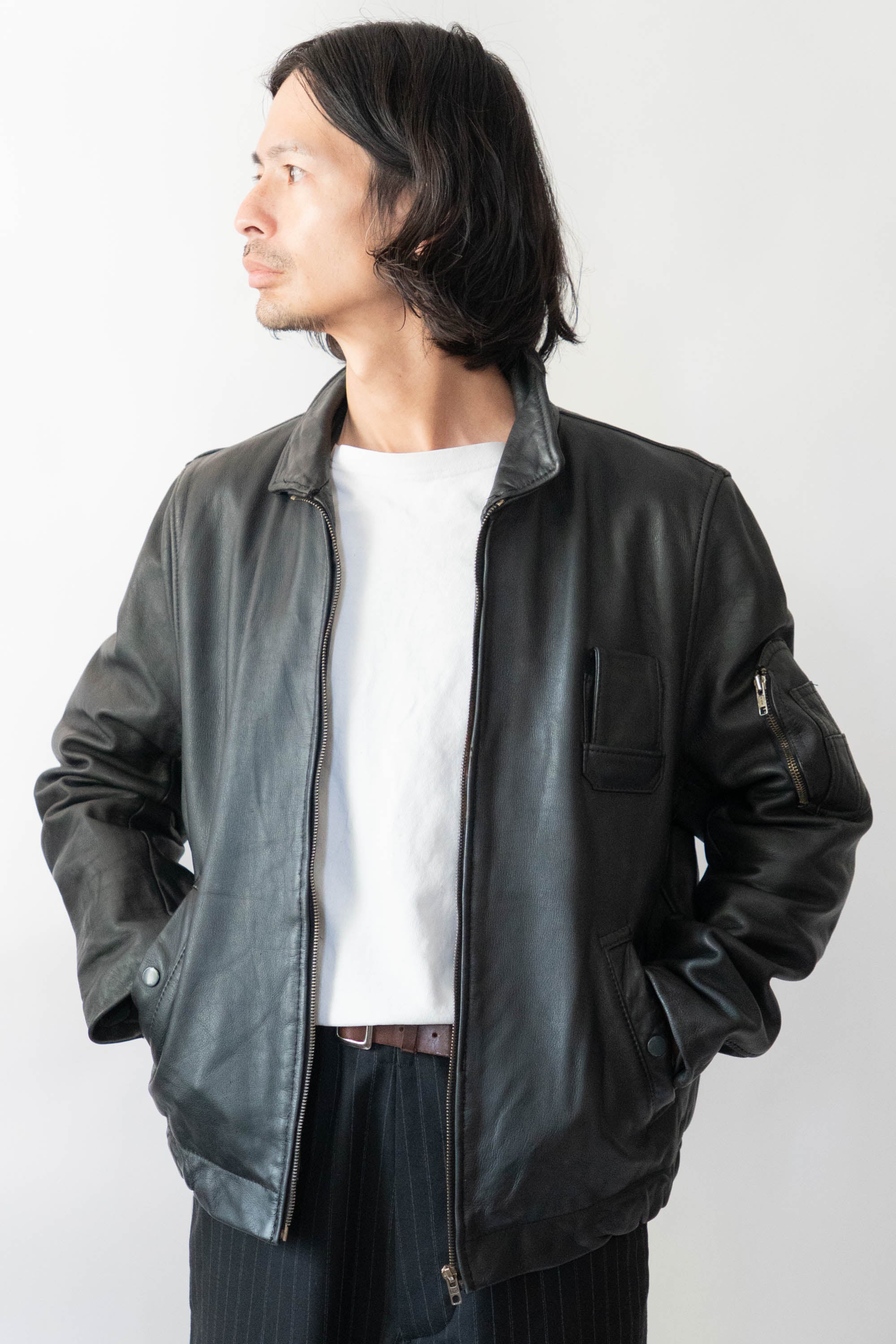 70s French Air Force Pilot Leather Jacket civilian① – edeak vintage
