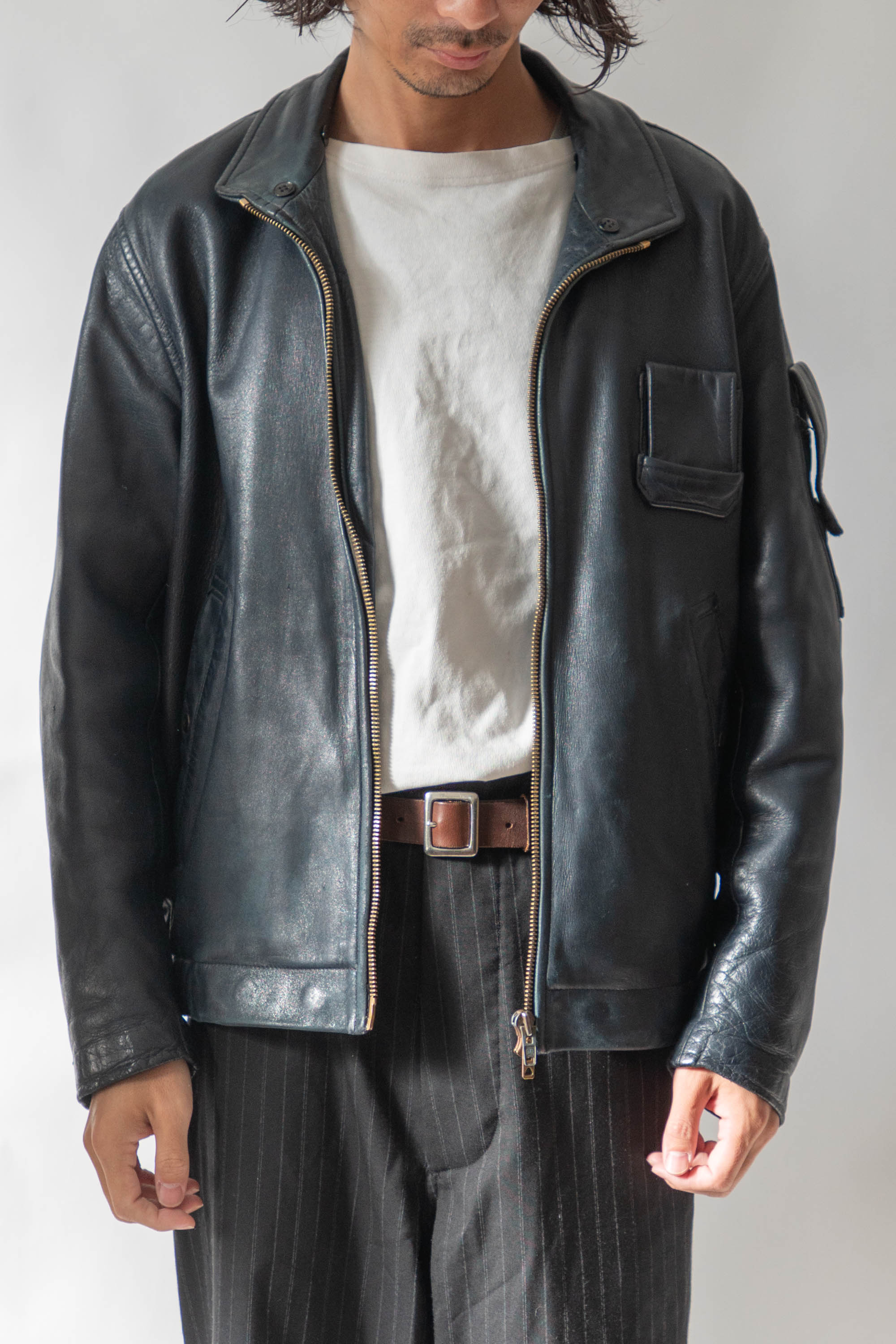 70s French Air Force Pilot Leather Jacket Original① – edeak vintage