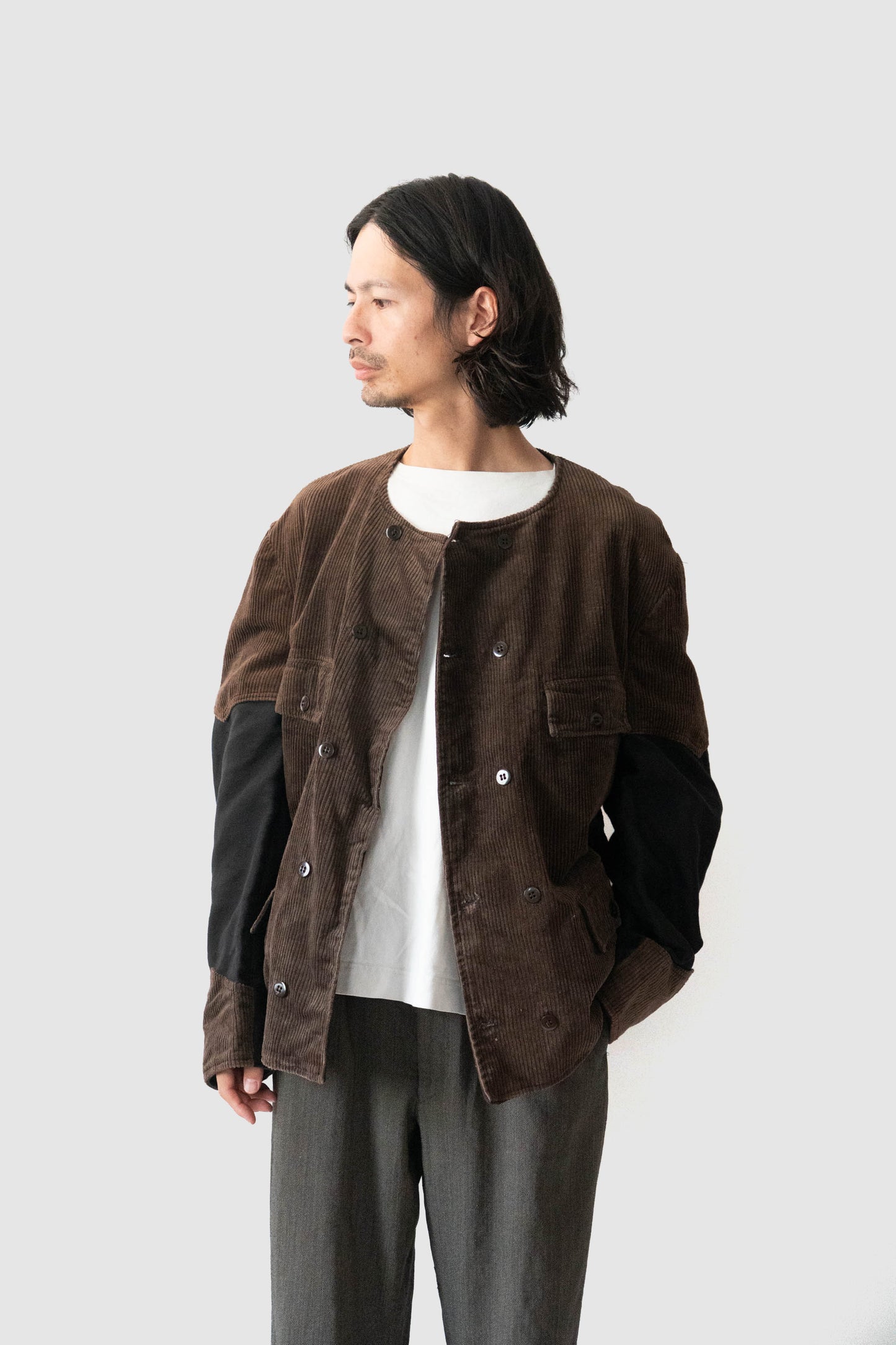 40s belgium brown corduroy double breasted work jacket deadstock