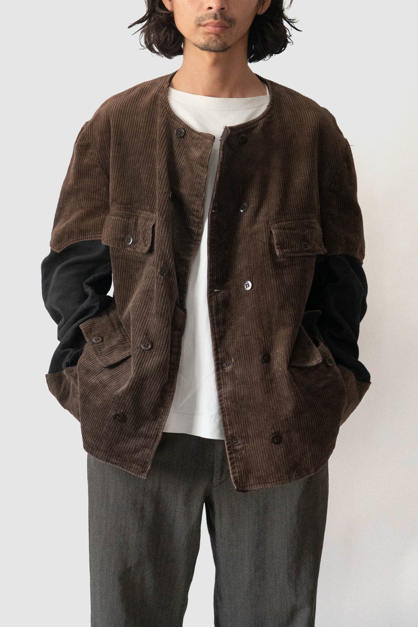 40s belgium brown corduroy double breasted work jacket deadstock