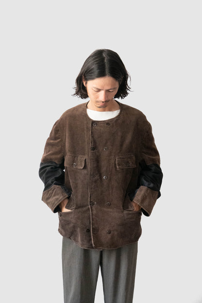 40s belgium brown corduroy double breasted work jacket deadstock