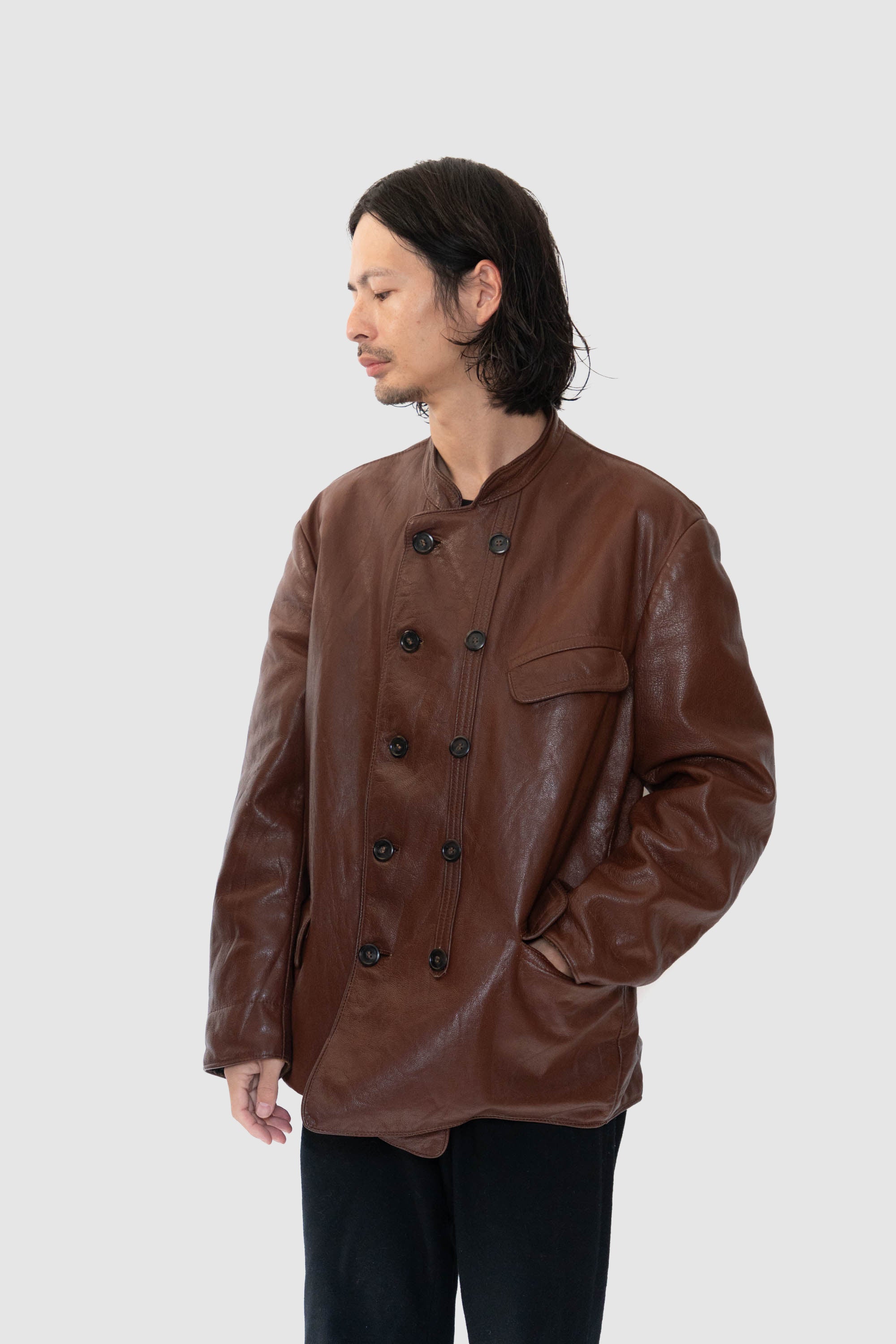 50s Sweden Work Goatskin Double Breasted Leather Jacket – edeak