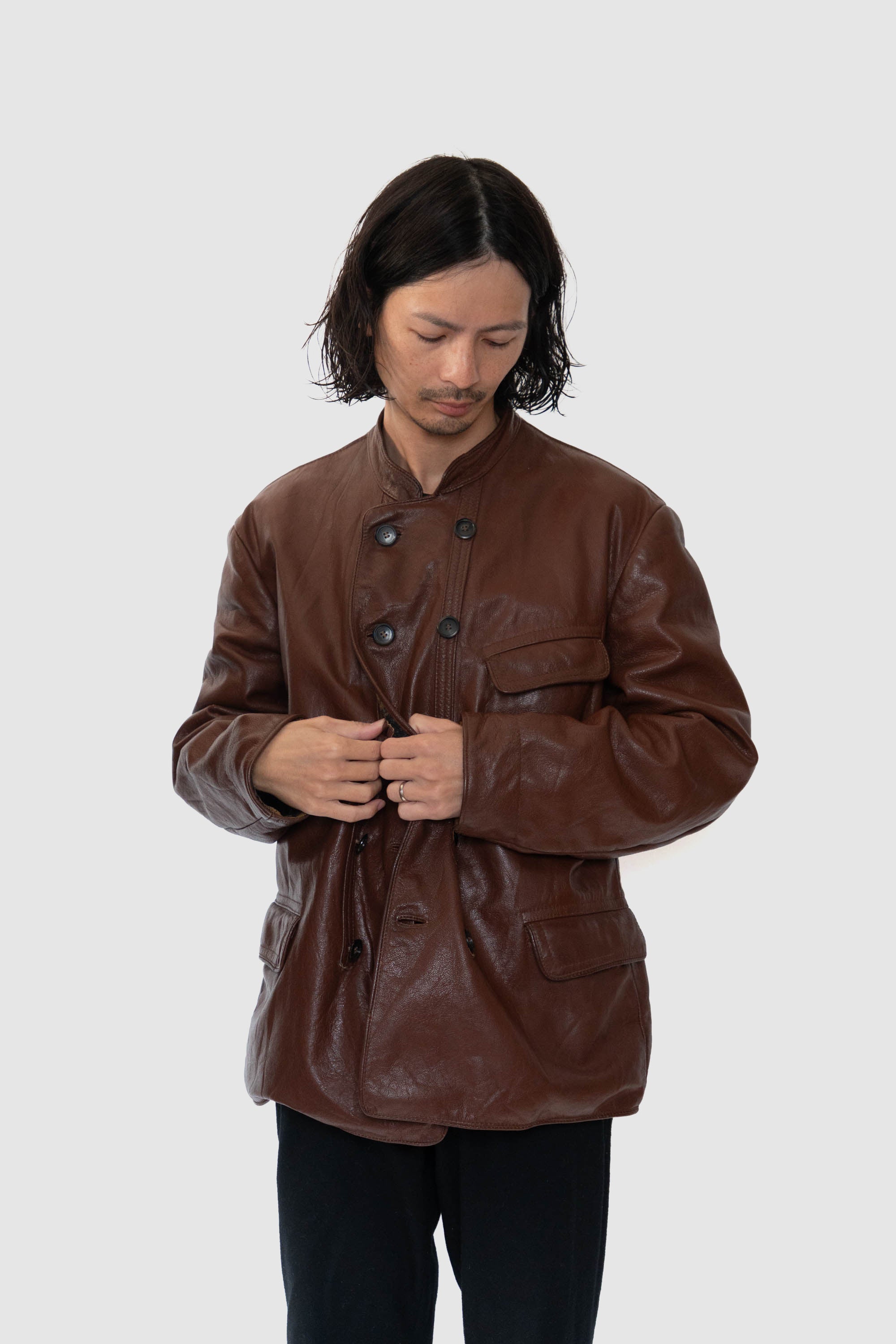 50s Sweden Work Goatskin Double Breasted Leather Jacket – edeak