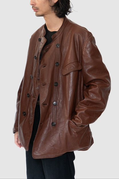 50s Sweden Work Goatskin Double Breasted Leather Jacket